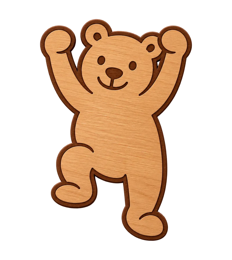 An illustration of MilliBear as a smiling wooden bear with raised paws